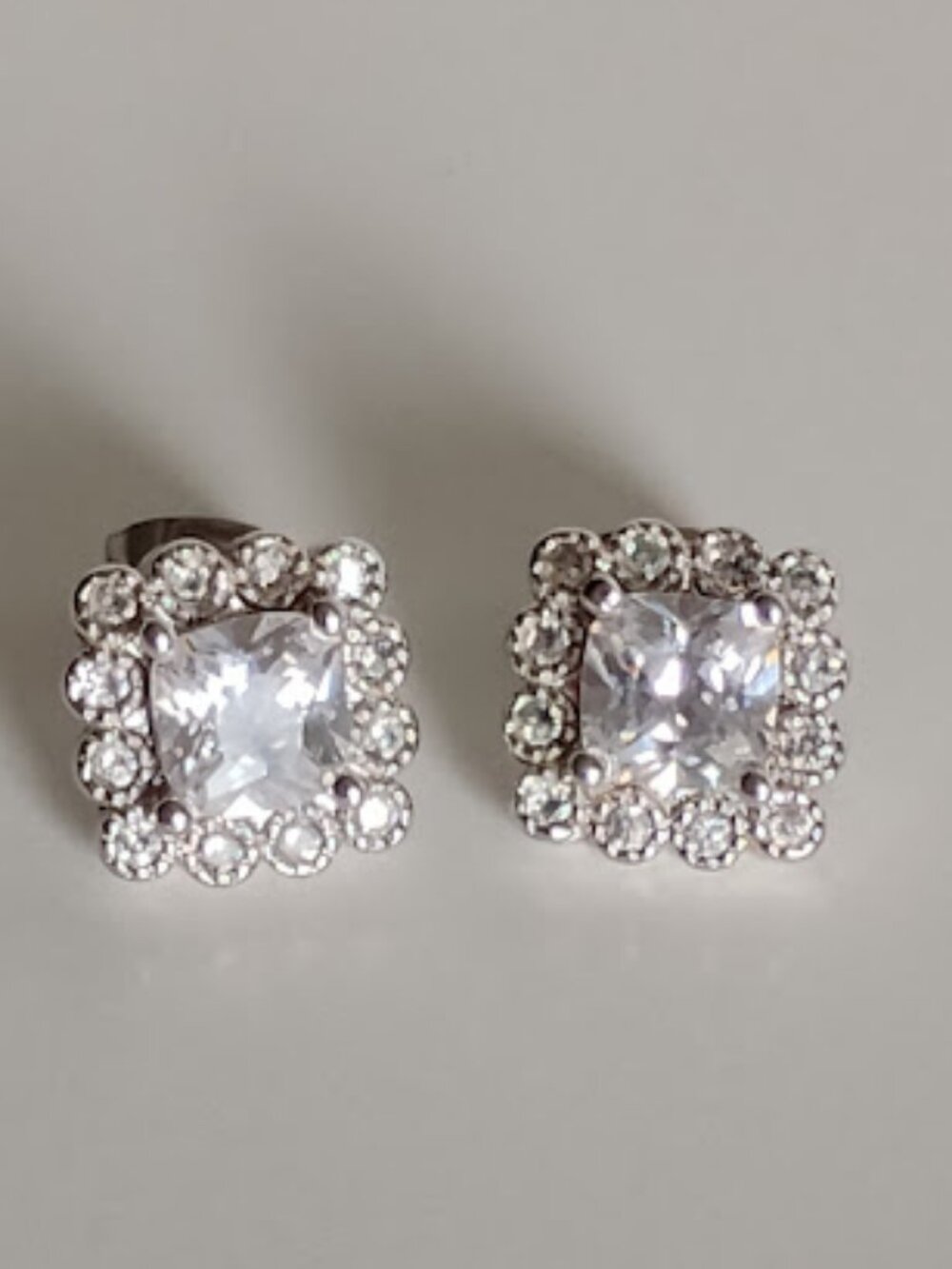 Silver Plated Square Crystal Stud Earrings 925 Post